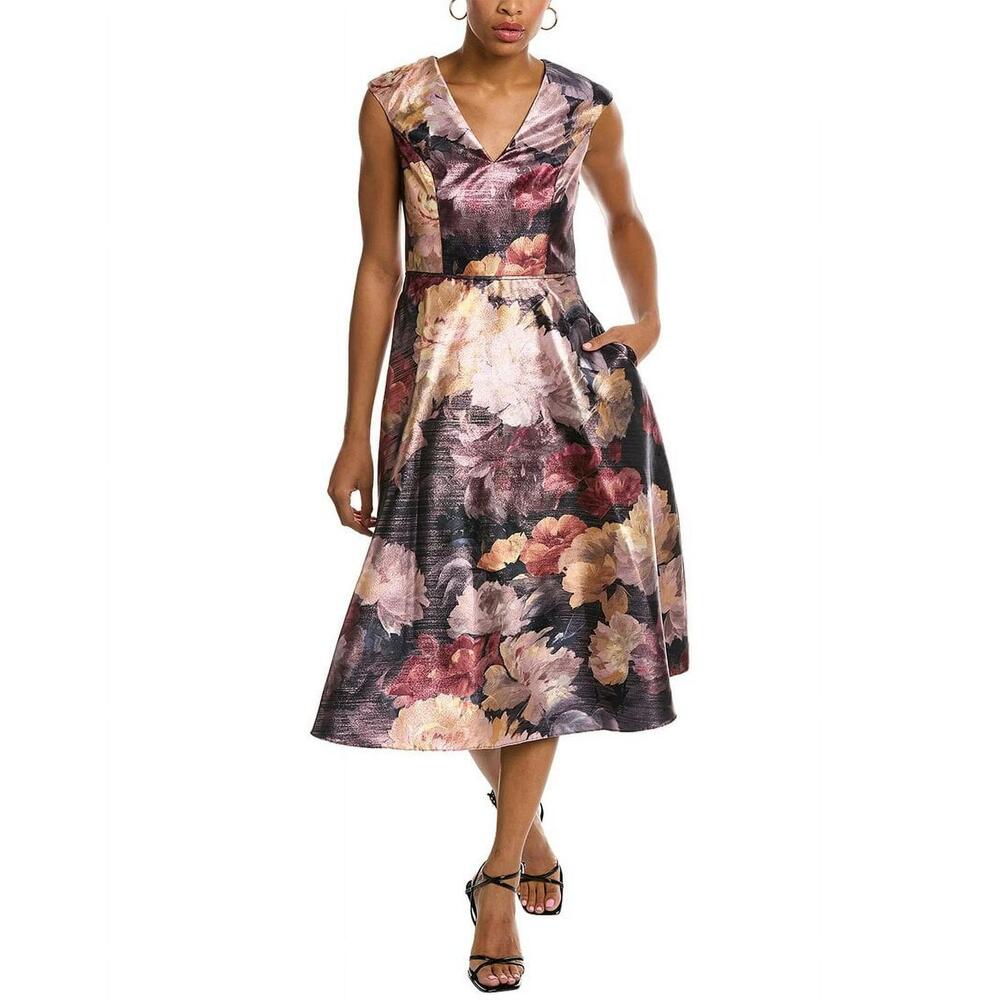 Aidan Mattox, Pink Multi, 0, Womens V-Neck Cap Sleeve Dress